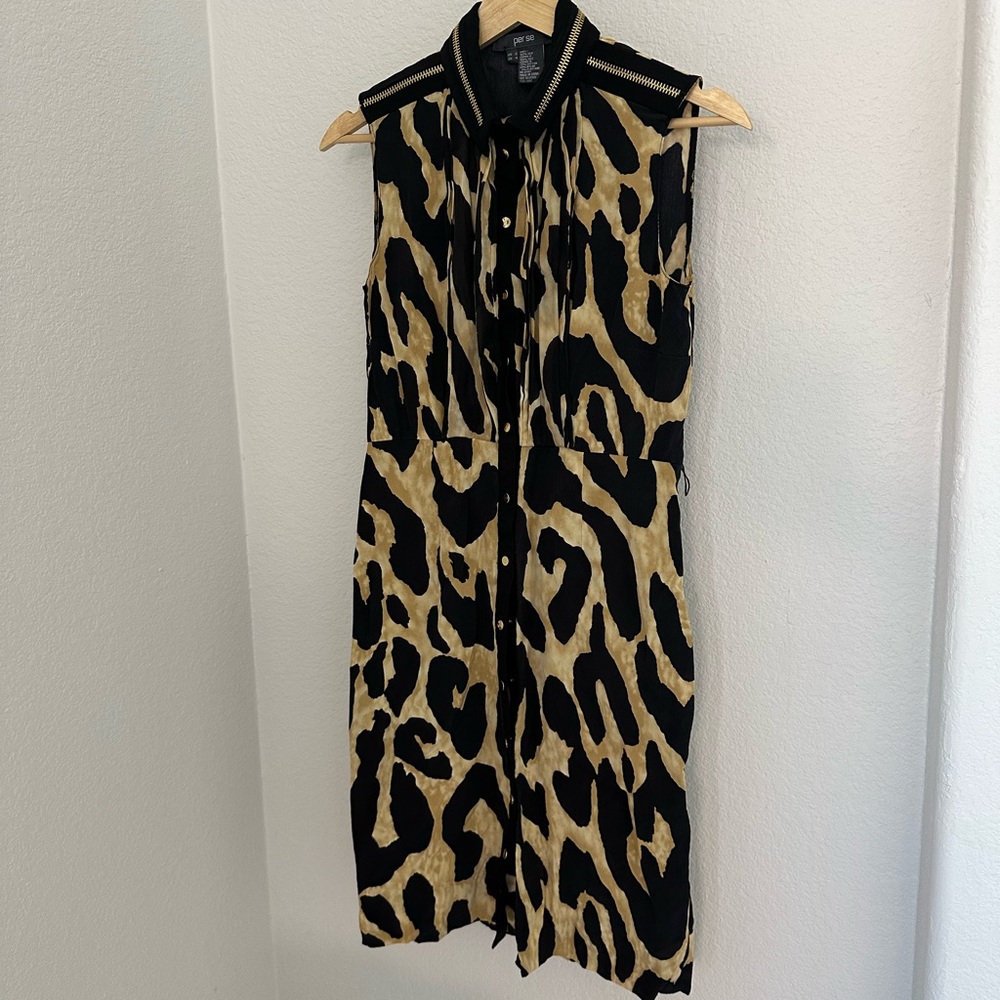 Per Se Animal Print Button Dress